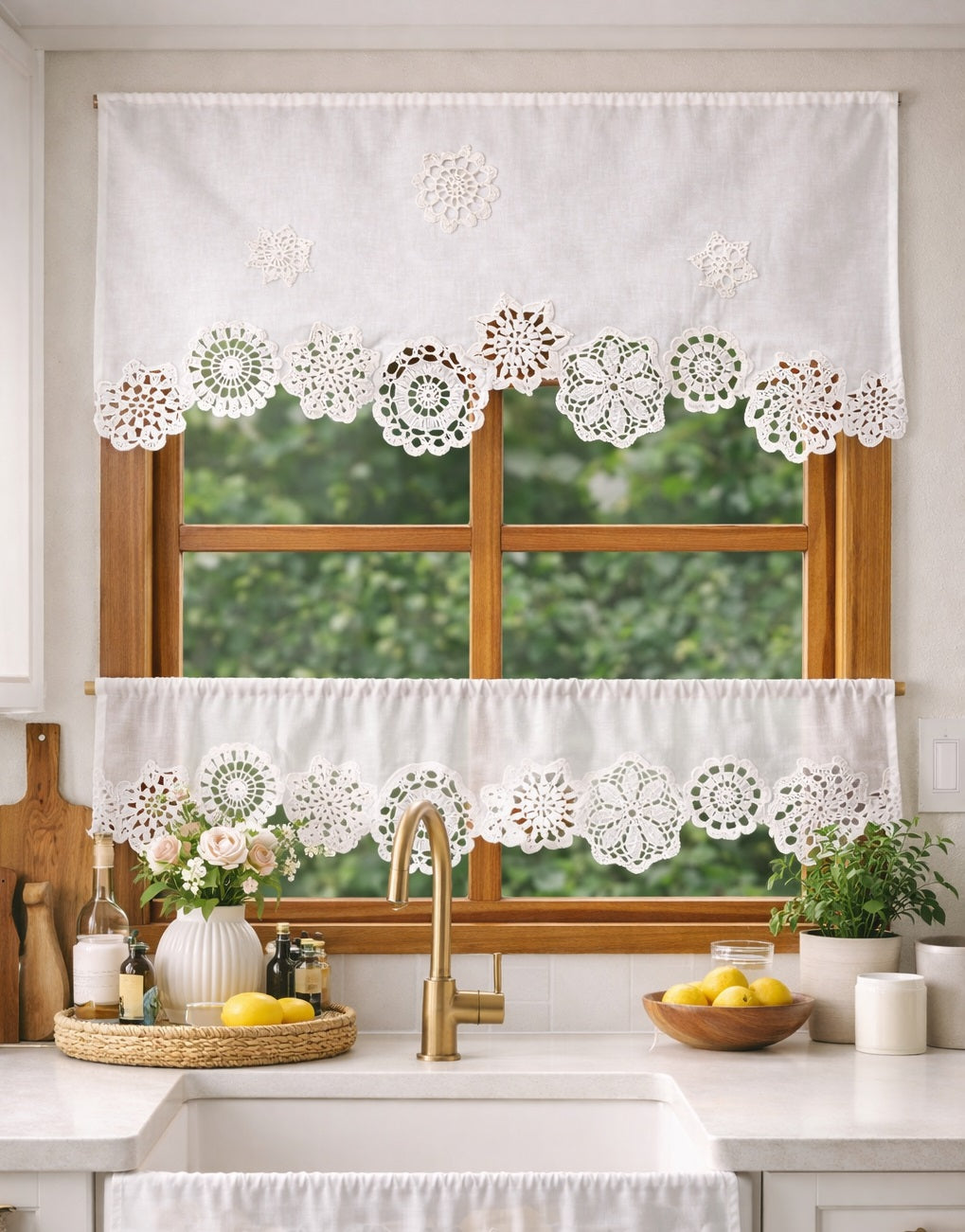 Linen Crochet Cafe Curtains